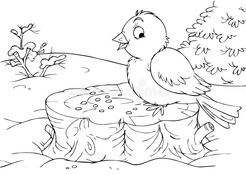 Bird sitting on a stump vector illustration