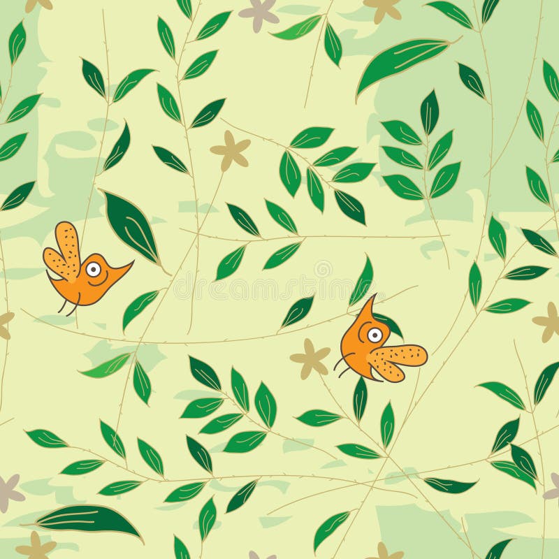 Bird Smell Leaf Seamless pattern_eps