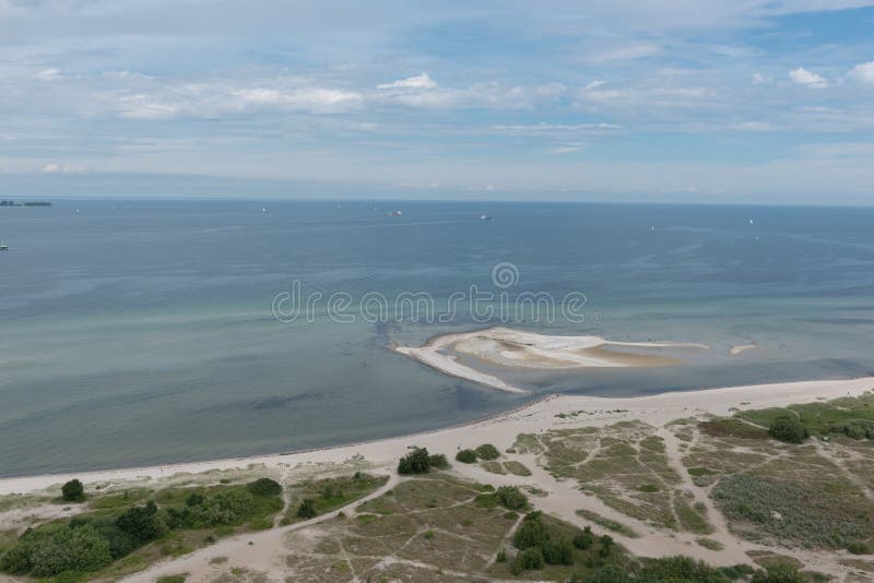 Bird view in laboe east over the baltic sea