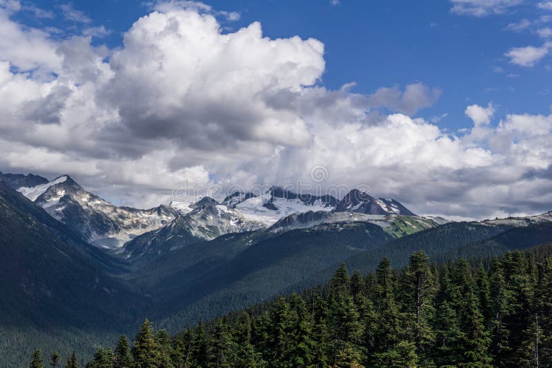 Bird view of the Whistler mountain in the morning from the top stock image Bird view of the Whistler mountain in the morning from the top stock image