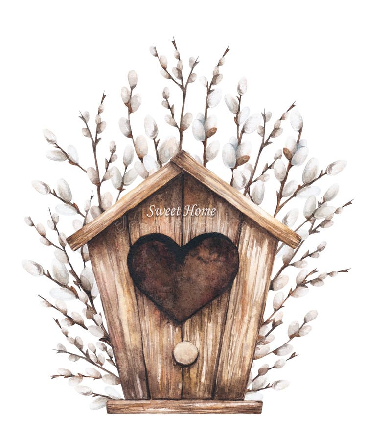 Birdhouse и верба иллюстрация штока Birdhouse и верба иллюстрация штока
