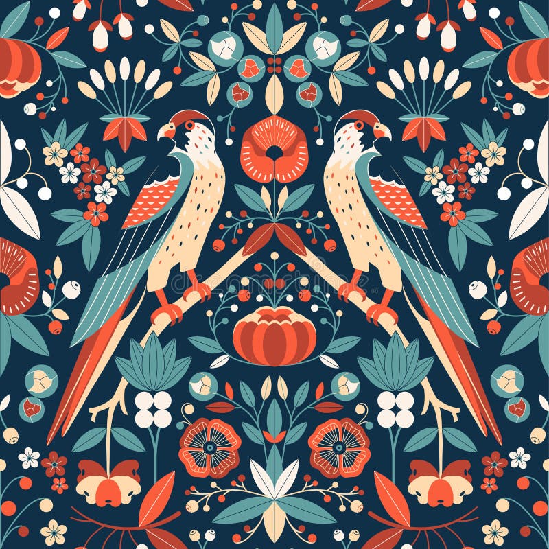 Birds in Art Nouveau Garden Vintage Pattern