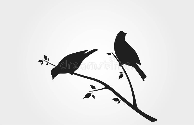 Normalt debat dæk Birds on Branch with Leaves Black Silhouette. Spring Nature Design Element  Stock Vector - Illustration of leaf, ornate: 172815592