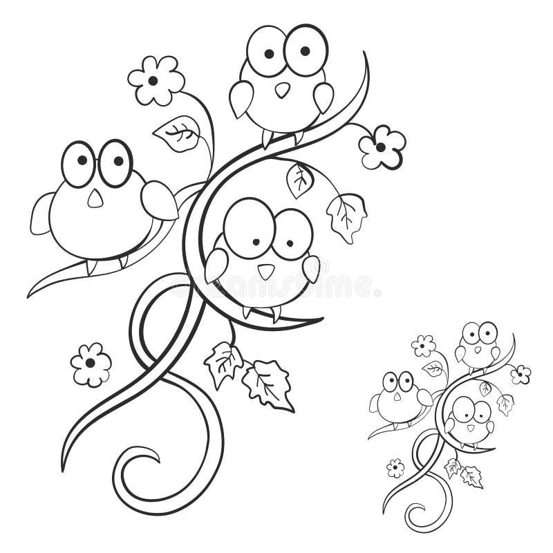 Birds on the branch. Decorative summer element. Print. Vector illustration stock illustration Birds on the branch. Decorative summer element. Print. Vector illustration stock illustration