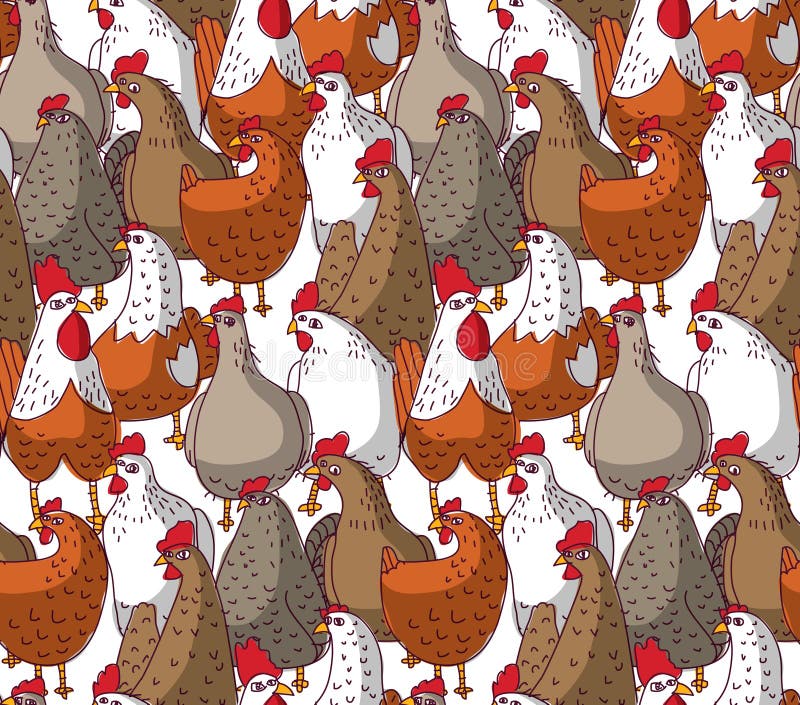 Birds chicken big group color seamless pattern. royalty free illustration.