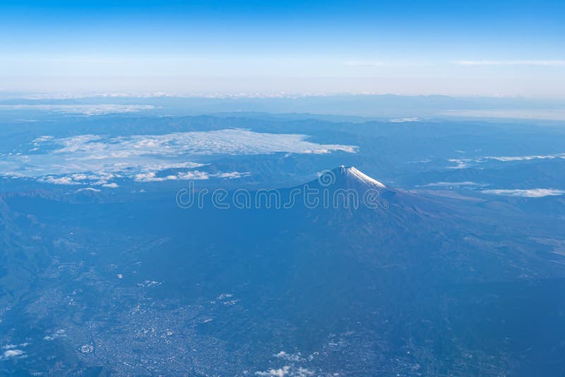 A Birds Eye View Close-up the Mount Fuji ( Mt. Fuji ) and Blue Sky ...