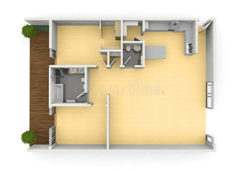 3d Cgi Birds Eye View Floorplan of a Modern House Stock Illustration