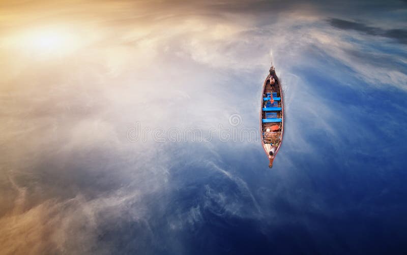 birds eye view of fishing boat stock image - image of