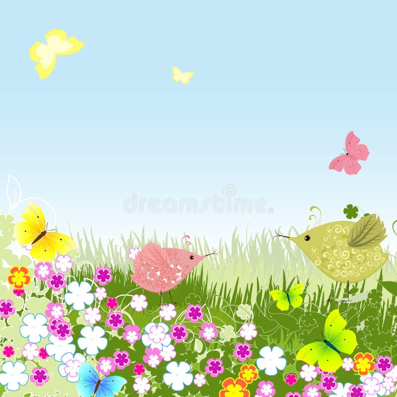 Birds on the lawn royalty free illustration