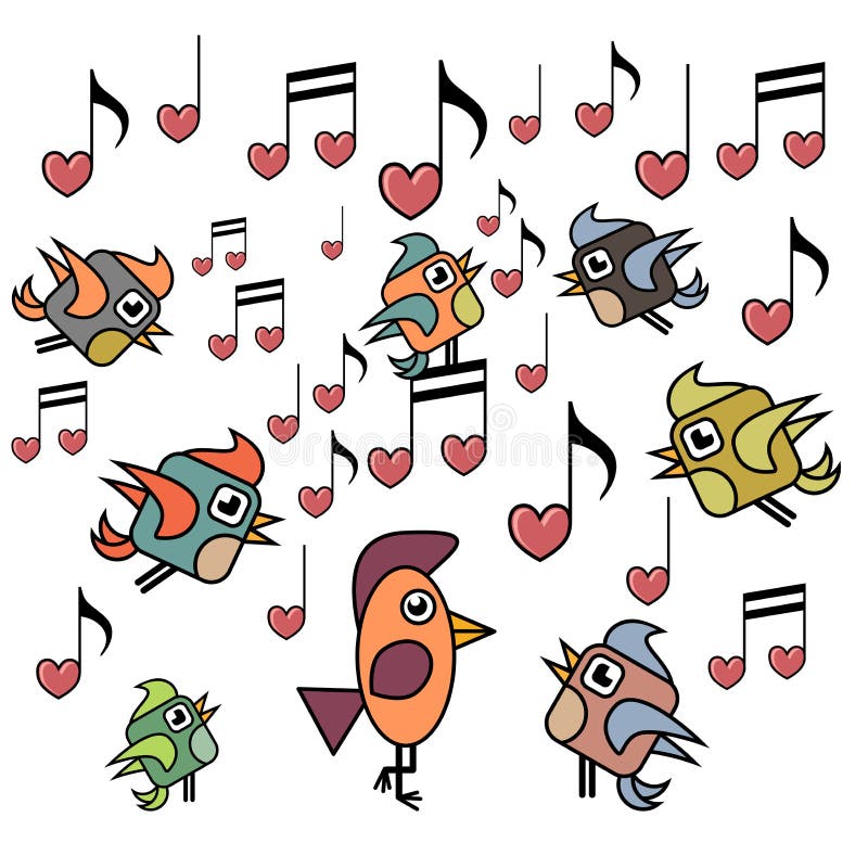 Birds in love and singing stock vector. Illustration of design 237792195