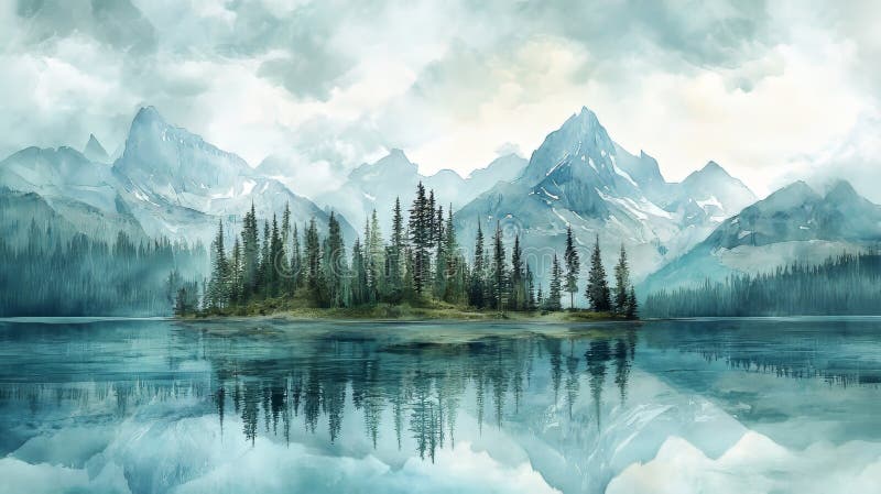 Birds in mountain scenery, illustrated with hand-painted watercolors royalty free stock photos