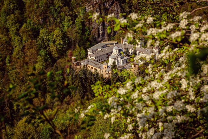 Birdseye view of the beautiful Tismana monastery in Romania