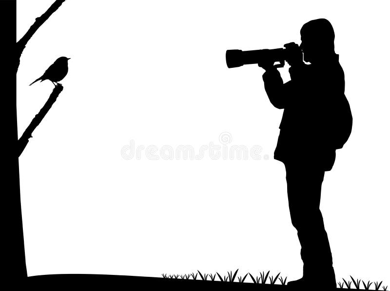 Birdwatcher photographs a bird silhouette