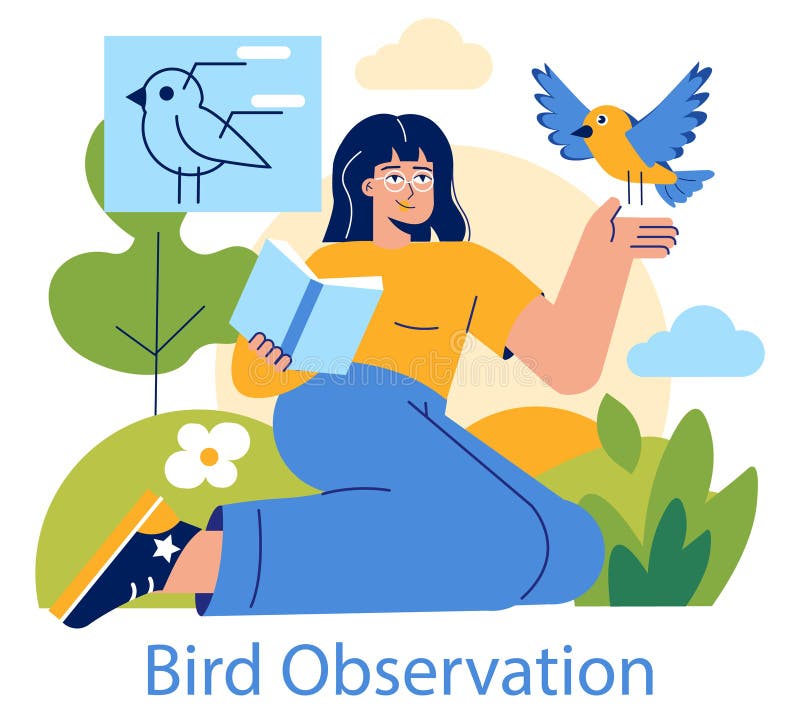 Birdwatching. Flat Vector Illustration vector illustration