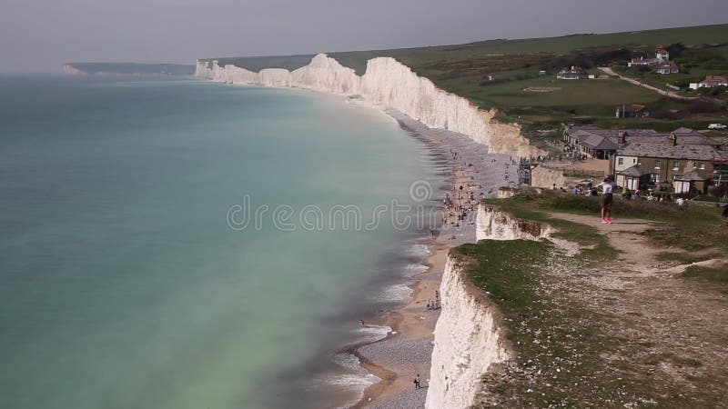 Birlingshiaat en Zeven Zusterskrijtrotsen en strand Oost-Sussex Engeland het UK