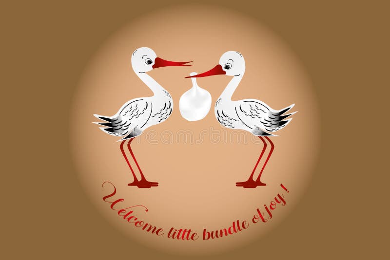 Illustration of two cute storks bringing the little bundle of joy