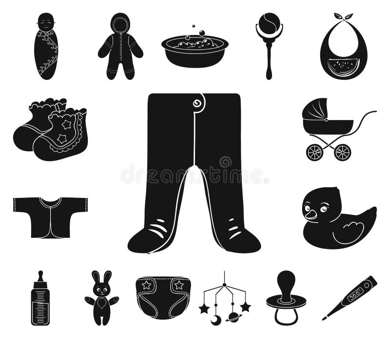 Birth of a Baby Black Icons in Set Collection for Design. Newborn and ...