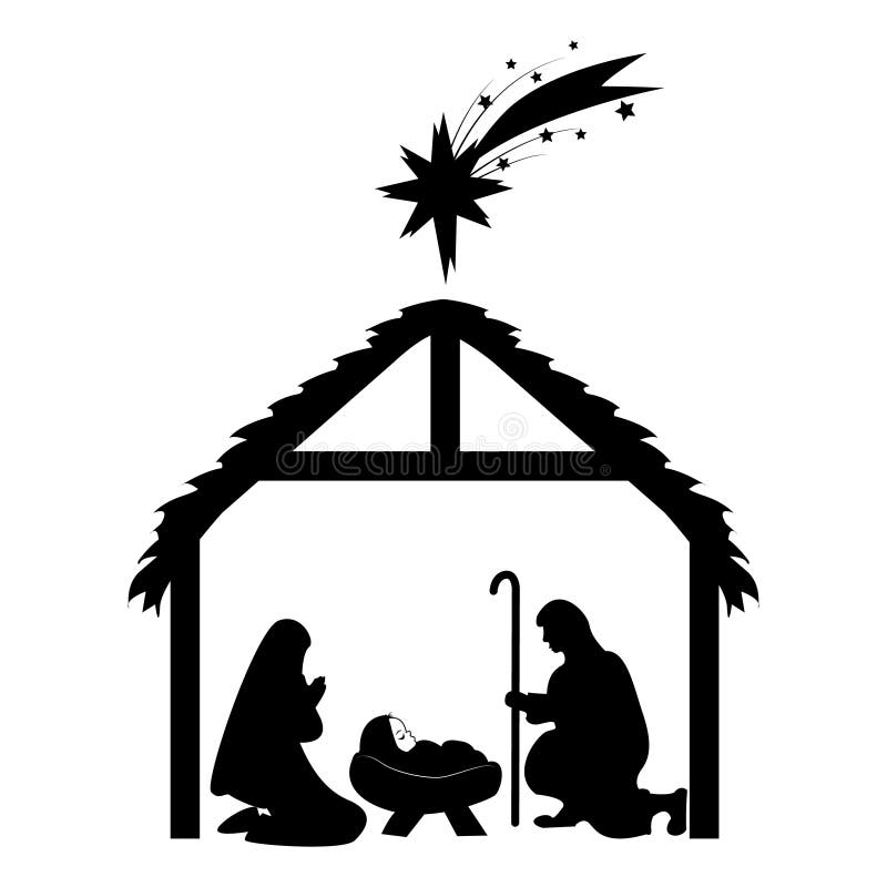 Birth of Christ. Baby Jesus in a Manger with Mary and Joseph Stock ...