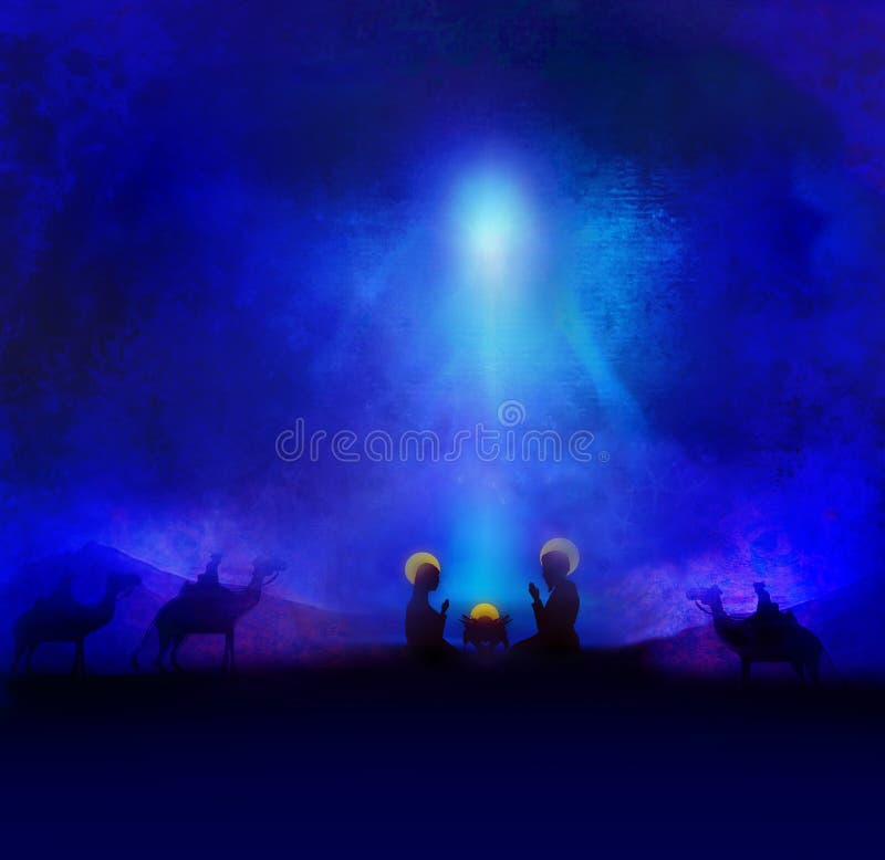 Birth of Jesus in Bethlehem Stock Illustration Illustration of night