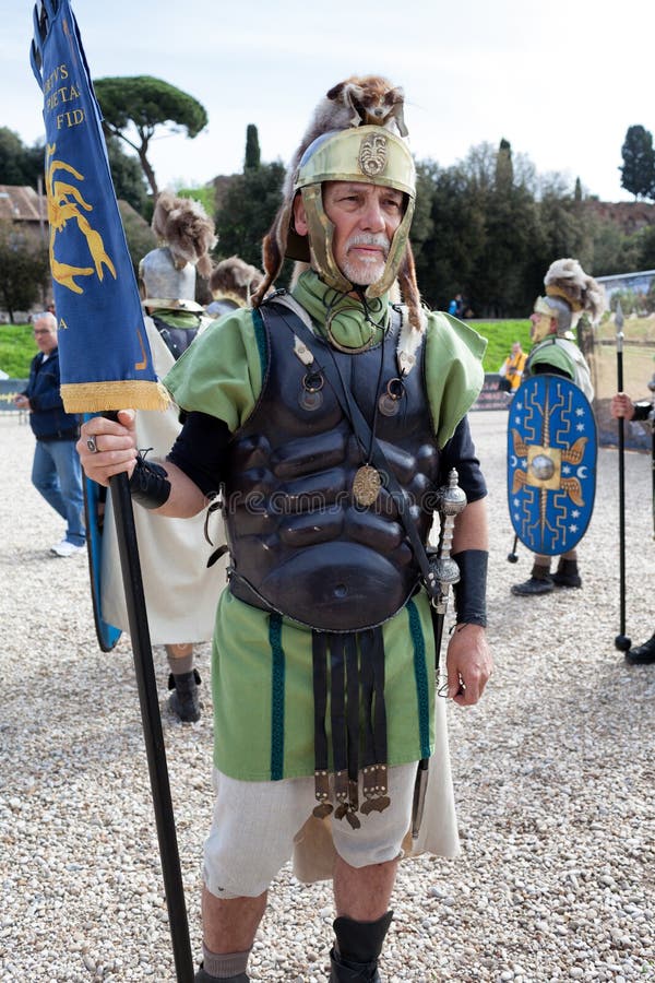 ROME, ITALY - APRIL 19, 2015: Birth of Rome festival - Actors dressed as ancient Roman Praetorian soldiers attend a parade to commemorate the 2,768th anniversary of the founding of Rome. ROME, ITALY - APRIL 19, 2015: Birth of Rome festival - Actors dressed as ancient Roman Praetorian soldiers attend a parade to commemorate the 2,768th anniversary of the founding of Rome.