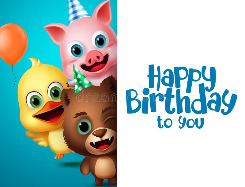 Birthday Animals Character Vector Background Template. Happy Birthday  Greeting Text in White Empty Space for Messages. Stock Vector -  Illustration of facial, background: 191580940