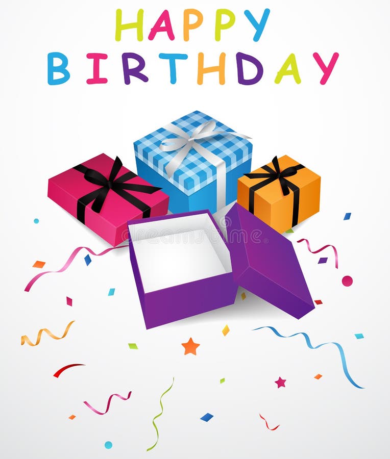 Birthday Background with Gift Box and Confetti Stock Vector