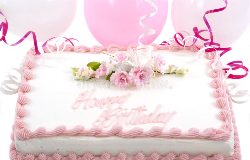 Delicious beautifully decorated birthday cake and balloons