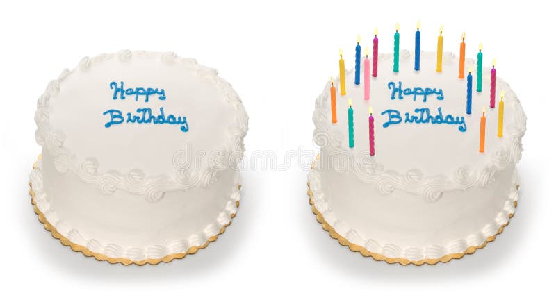 Narodeninovú tortu izolované na bielom s orezové cesta s oboch sviečky a bez poskytnúť užívateľovi možnosť sčítanie alebo odčítanie, sviečky na torte.