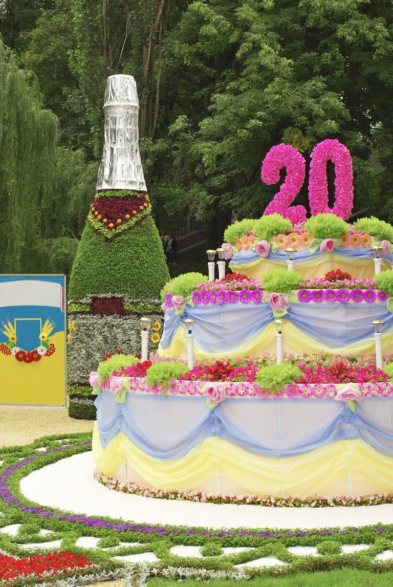 Blue Birthday Cake Flowers Champagne Men Stock Photos Free & Royalty