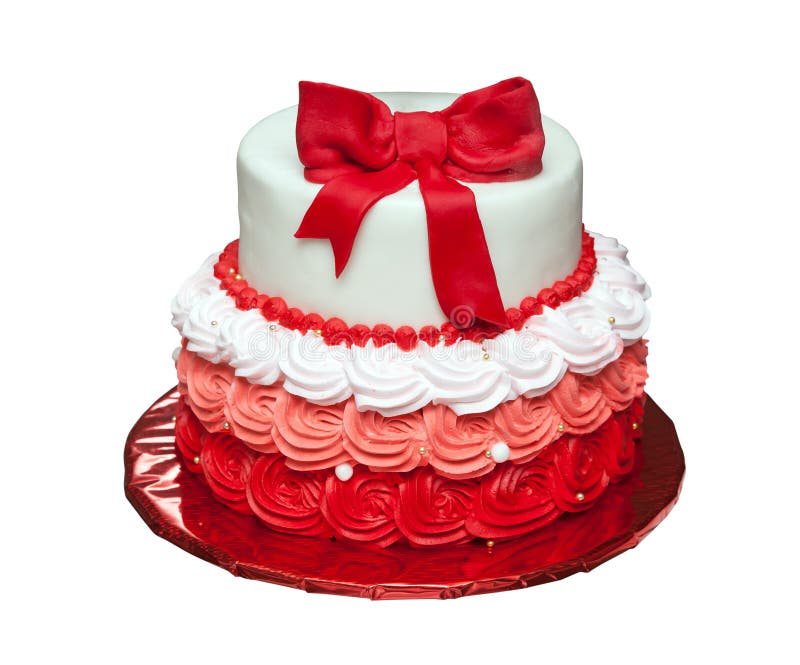 Birthday cake with bow on top isolated. On white background royalty free stock image Birthday cake with bow on top isolated. On white background royalty free stock image