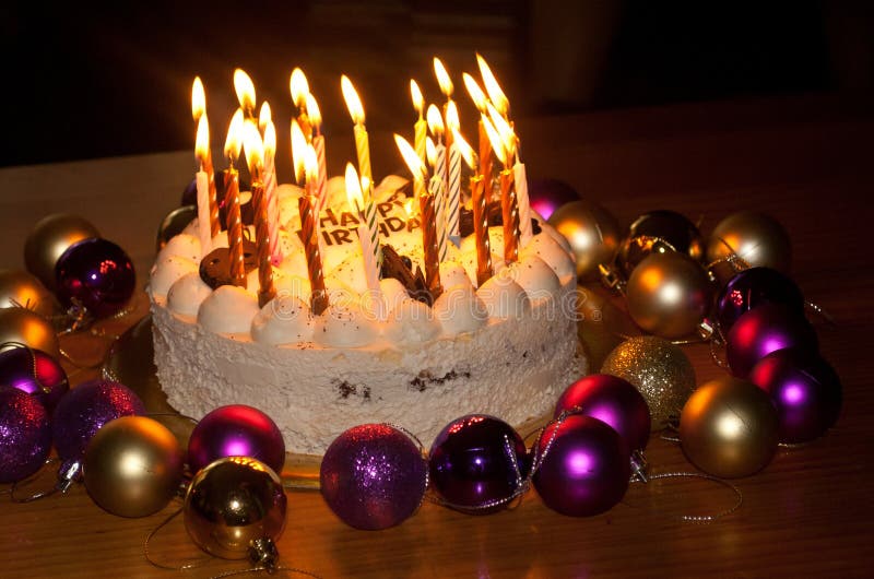 Birthday Cake with Burning Candles