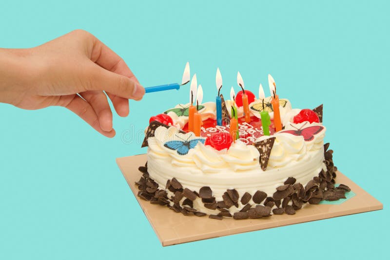Birthday Cake with Burning Candles Stock Image Image of sprinkles