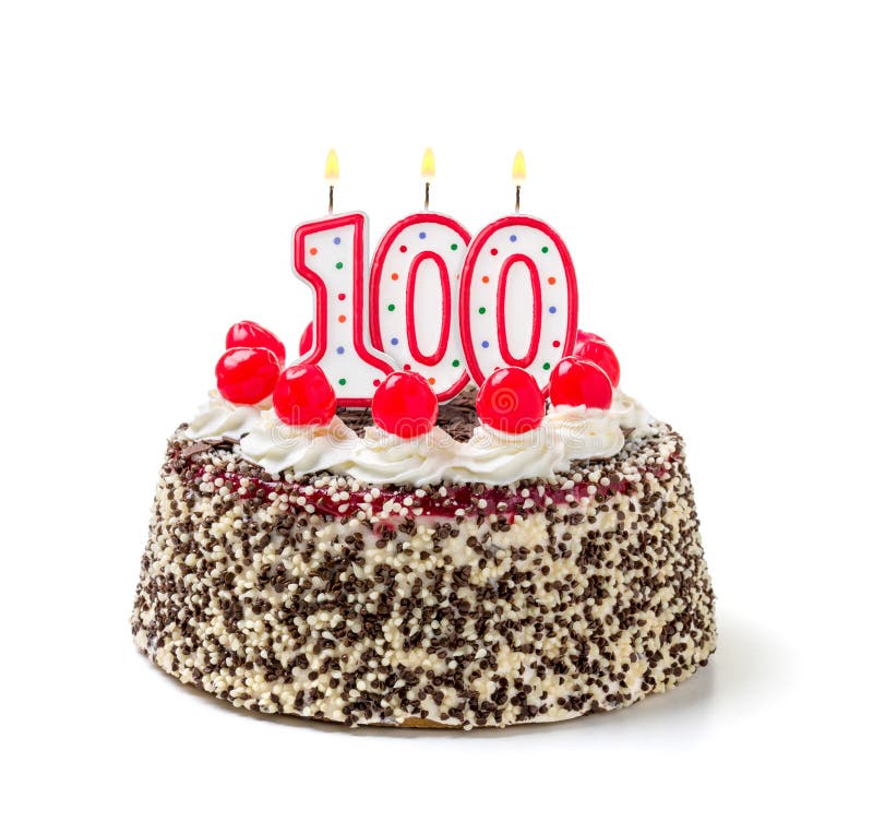 Birthday cake with candle number 100. Birthday cake with burning candle number 100 royalty free stock photography Birthday cake with candle number 100. Birthday cake with burning candle number 100 royalty free stock photography