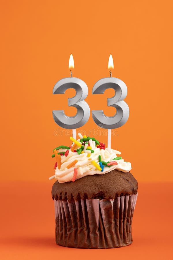 Birthday Cake with Candle Number 33 - Orange Foamy Background Stock ...