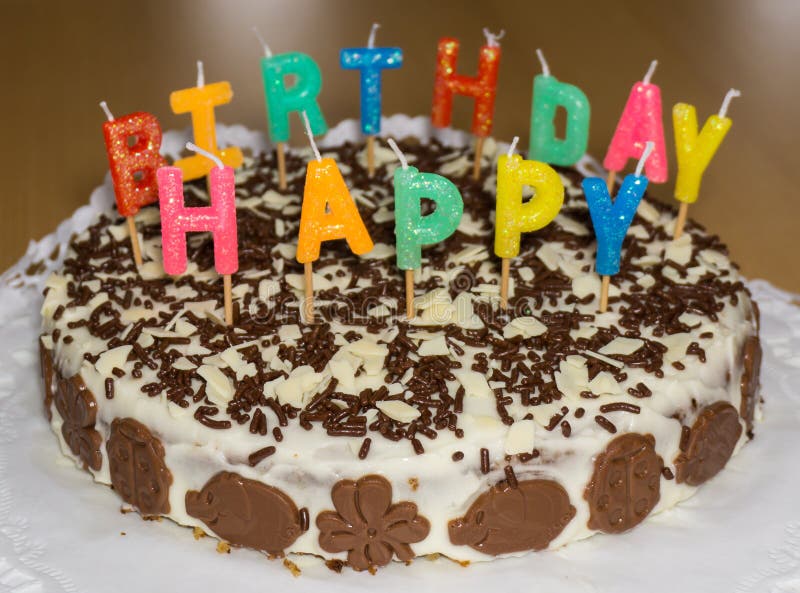 Birthday Cake with Candles. Happy Birthday Food Object Stock Image