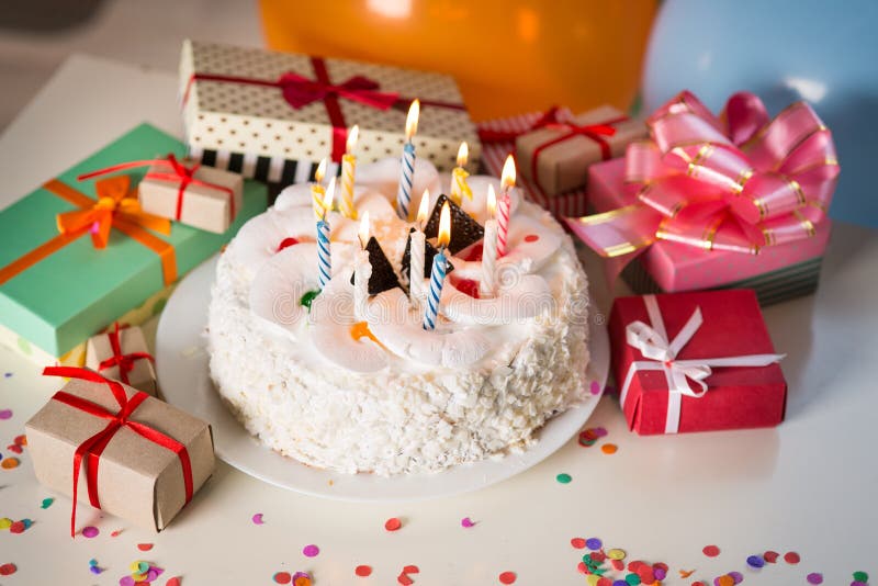 Birthday cake with candles stock image. Image of buttercream 94285531