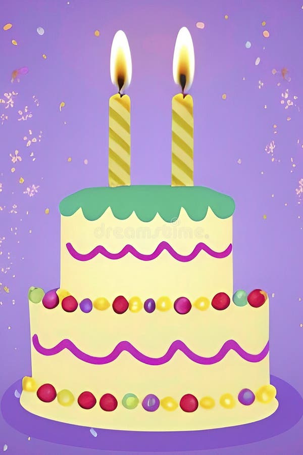 Birthday Cake and Colorful Burning Candles Stock Vector Illustration