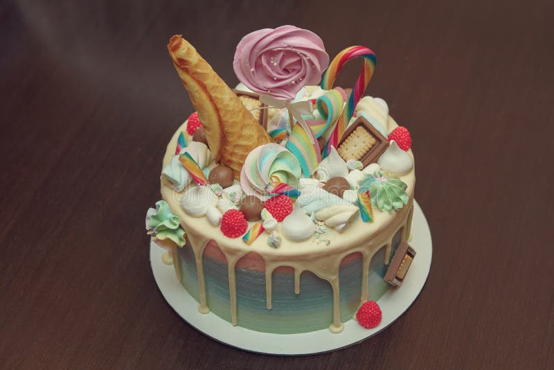 Birthday Cake with Decoration for Children& X27;s Birthday on Table