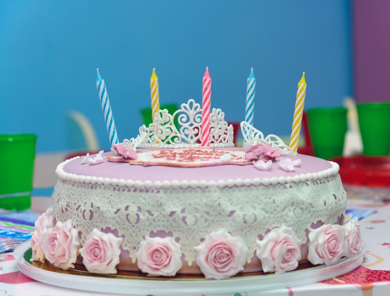 Birthday Cake with Five Candles Stock Image Image of crown, childhood 64025673