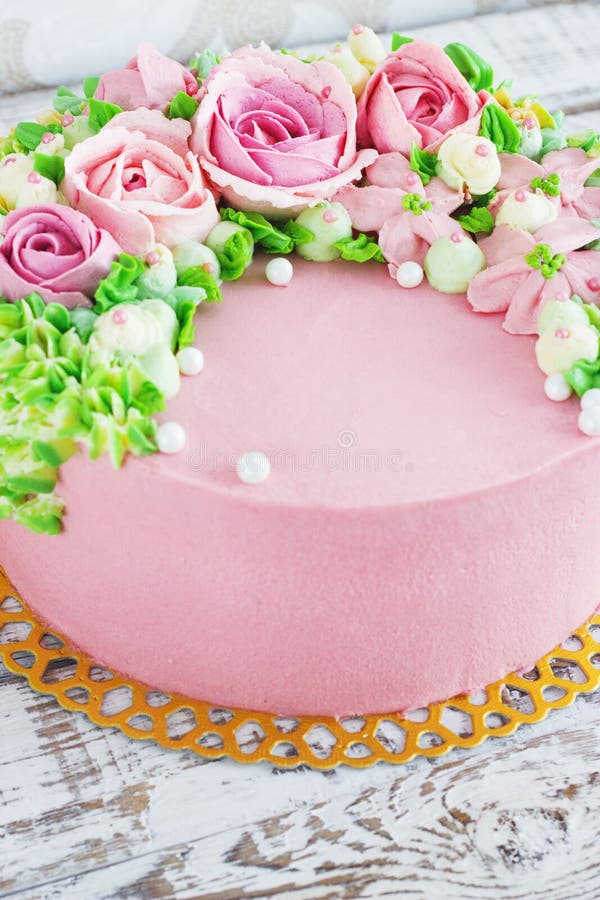 Birthday cake with flowers rose on white background. stock photography Birthday cake with flowers rose on white background. stock photography