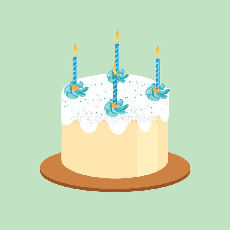 Birthday Cake with Four Burning Candles. Vector Illustration Decorative ...