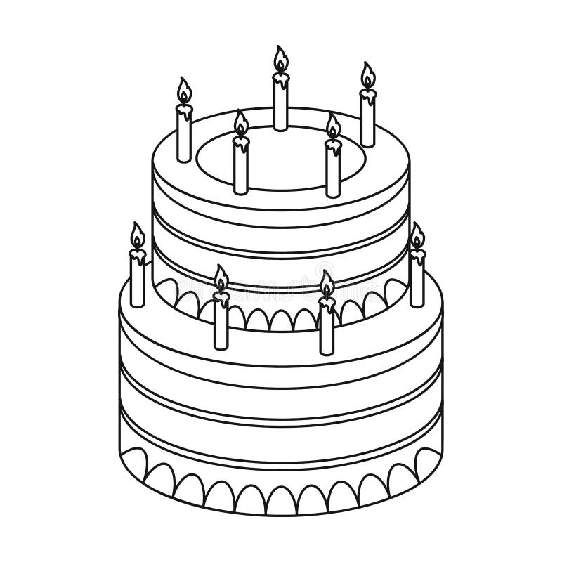 Birthday Cake Icon in Outline Style Isolated on White Background. Cakes ...