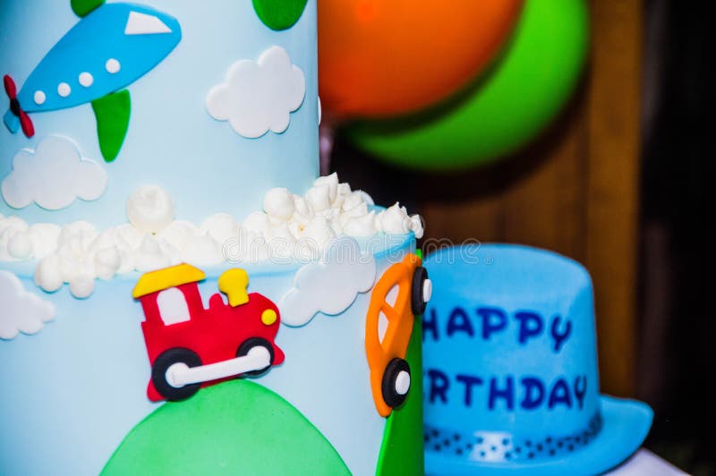 Birthday Cake for Kids Birthday with Various Drawings and Decorations