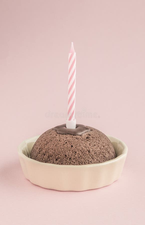 Birthday Cake with One Candle on Pink Stock Image Image of dessert