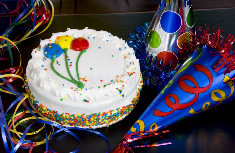 Birthday Cake and Party Hats stock photos Birthday Cake and Party Hats stock photos