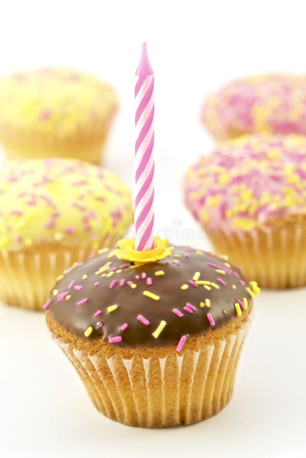 Birthday Candle And Chocolate Muffins Stock Image Image of food