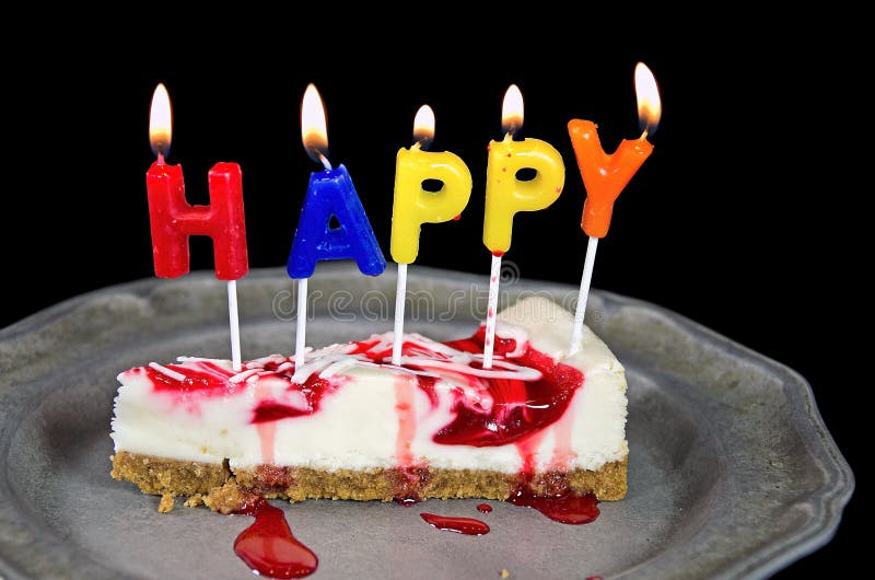 Happy Birthday Bonce Birthday-candles-cheesecake-lit-slice-strawberry-swirl-pewter-plate-44255650