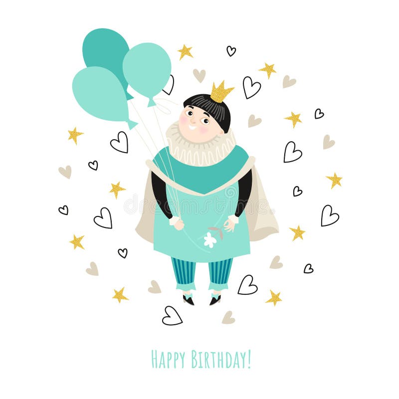 Download Birthday Card For A Boy With A Cute Prince Holding Balloons Stock Vector - Illustration of ...