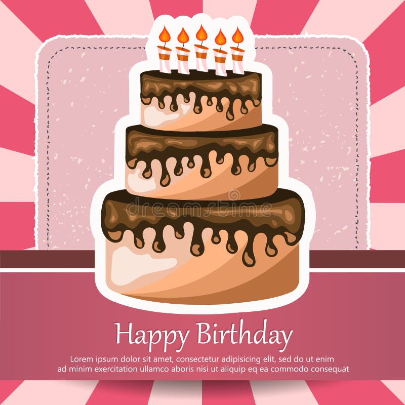 Birthday card with cake. Concept for birthdays, Valentine`s Day, weddings. Flat illustration