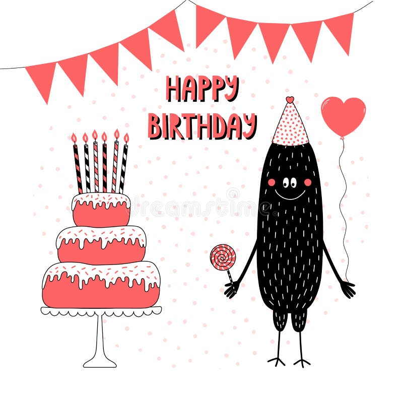 Birthday Card with Cute Funny Monster Stock Vector - Illustration of ears, birthday: 107870302 Birthday Card with Cute Funny Monster Stock Vector - Illustration of ears, birthday: 107870302